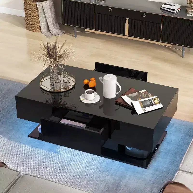 Costway LED Coffee Table with 2 Drawers 20-Color Dimmable LED Lights & Remote Control White/Black