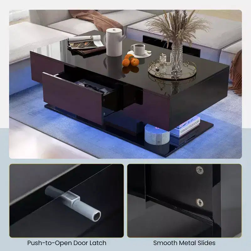 Costway LED Coffee Table with 2 Drawers 20-Color Dimmable LED Lights & Remote Control White/Black