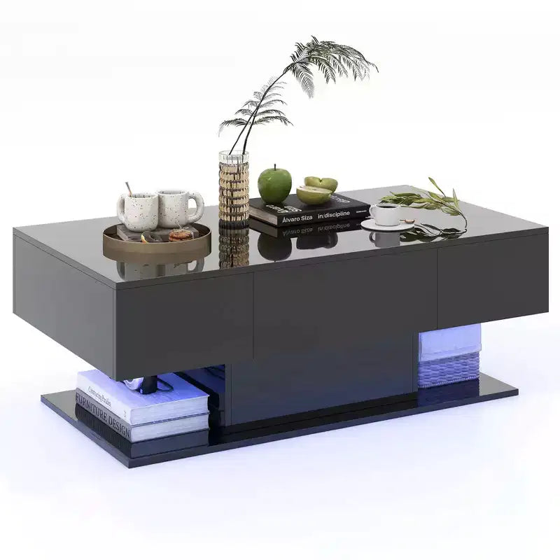 Costway LED Coffee Table with 2 Drawers 20-Color Dimmable LED Lights & Remote Control White/Black