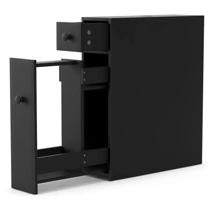 Costway Bathroom Floor Cabinet Toilet Narrow Storage Organizer with Flip Top Black