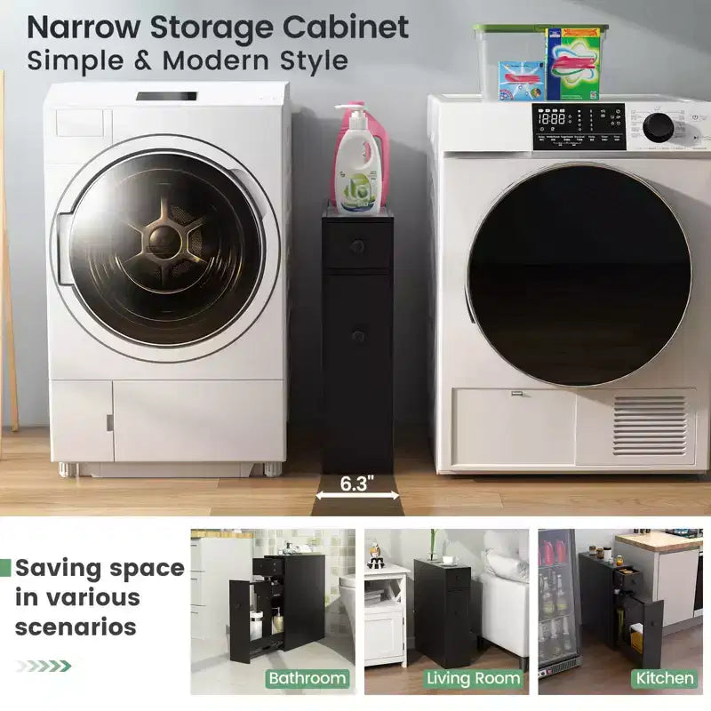 Costway Bathroom Floor Cabinet Toilet Narrow Storage Organizer with Flip Top Black