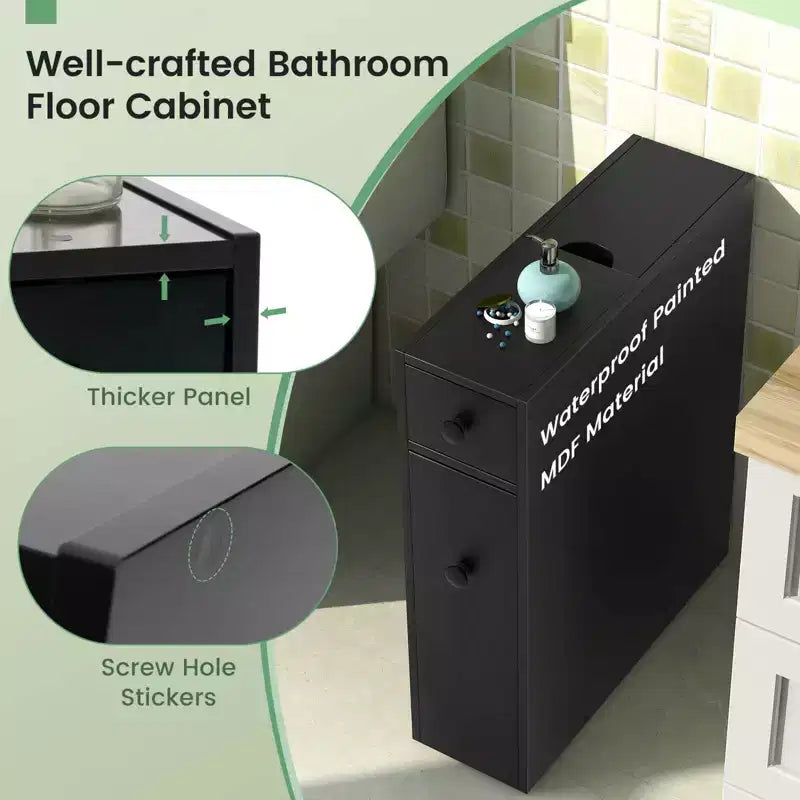 Costway Bathroom Floor Cabinet Toilet Narrow Storage Organizer with Flip Top Black