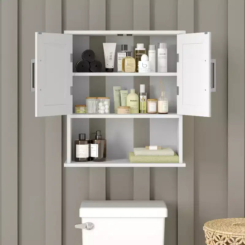Emma and Oliver Wall Mounted Bathroom Medicine Cabinet Organizer with Adjustable In-Cabinet Shelf, Dual Magnetic Closure Doors, Bottom Open Display Shelf