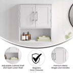 Emma and Oliver Wall Mounted Bathroom Medicine Cabinet Organizer with Adjustable In-Cabinet Shelf, Dual Magnetic Closure Doors, Bottom Open Display Shelf