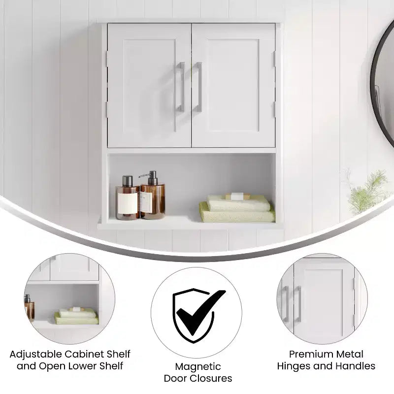 Emma and Oliver Wall Mounted Bathroom Medicine Cabinet Organizer with Adjustable In-Cabinet Shelf, Dual Magnetic Closure Doors, Bottom Open Display Shelf