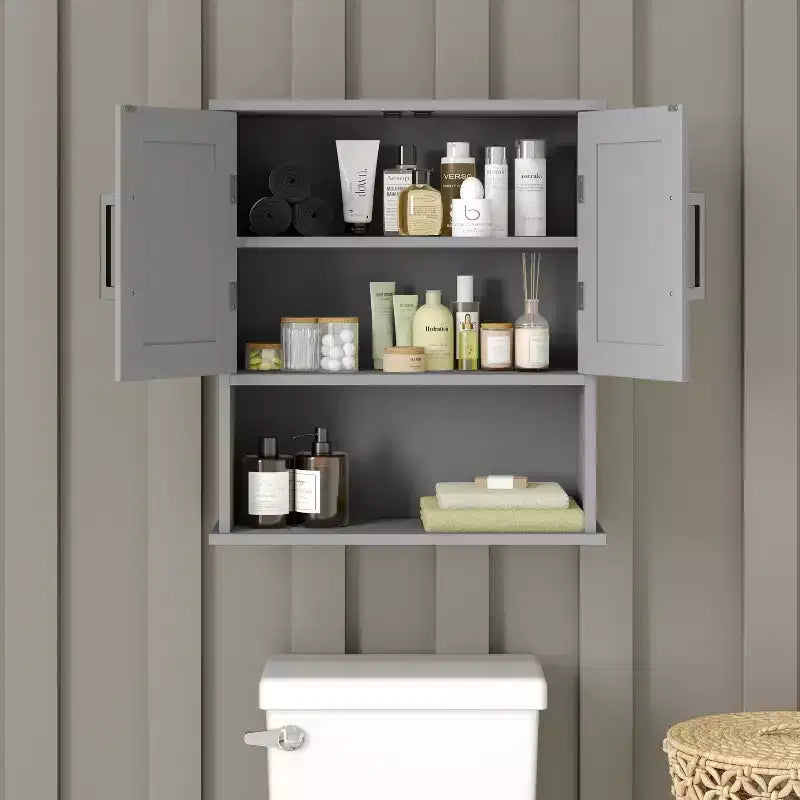Emma and Oliver Wall Mounted Bathroom Medicine Cabinet Organizer with Adjustable In-Cabinet Shelf, Dual Magnetic Closure Doors, Bottom Open Display Shelf