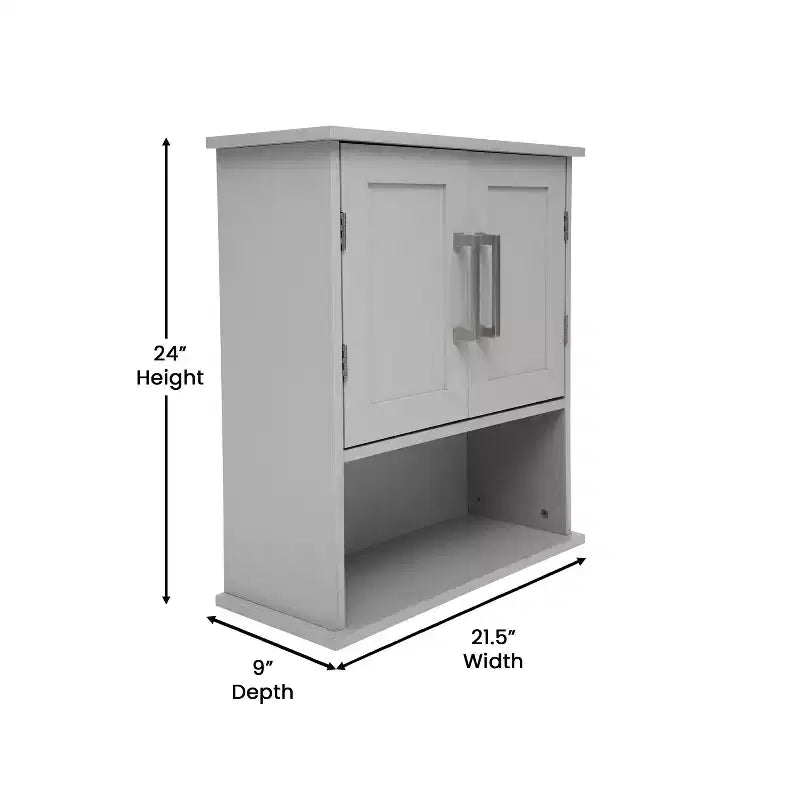 Emma and Oliver Wall Mounted Bathroom Medicine Cabinet Organizer with Adjustable In-Cabinet Shelf, Dual Magnetic Closure Doors, Bottom Open Display Shelf