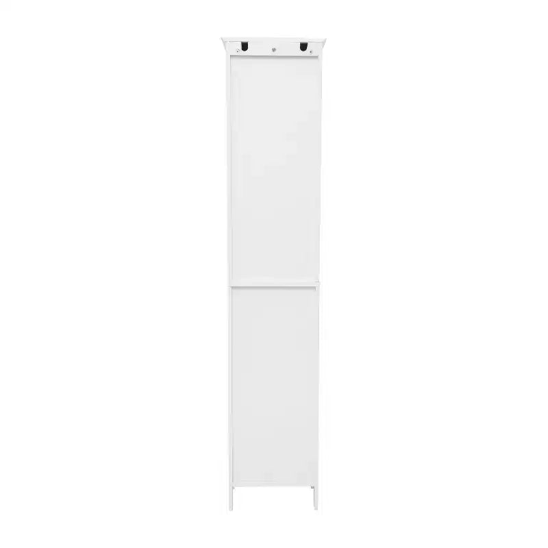 Merrick Lane Slim Linen Tower Organizer with Storage Drawer, Upper and Lower Cabinets with Magnetic Closure Doors and Open Shelf