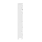 Merrick Lane Slim Linen Tower Organizer with Storage Drawer, Upper and Lower Cabinets with Magnetic Closure Doors and Open Shelf