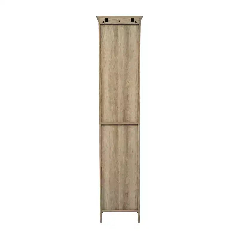 Merrick Lane Slim Linen Tower Organizer with Storage Drawer, Upper and Lower Cabinets with Magnetic Closure Doors and Open Shelf