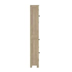 Merrick Lane Slim Linen Tower Organizer with Storage Drawer, Upper and Lower Cabinets with Magnetic Closure Doors and Open Shelf