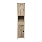 Merrick Lane Slim Linen Tower Organizer with Storage Drawer, Upper and Lower Cabinets with Magnetic Closure Doors and Open Shelf