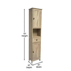 Merrick Lane Slim Linen Tower Organizer with Storage Drawer, Upper and Lower Cabinets with Magnetic Closure Doors and Open Shelf