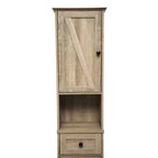 Merrick Lane Slim Linen Tower Organizer with Storage Drawer, Upper and Lower Cabinets with Magnetic Closure Doors and Open Shelf