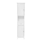 Merrick Lane Slim Linen Tower Organizer with Storage Drawer, Upper and Lower Cabinets with Magnetic Closure Doors and Open Shelf