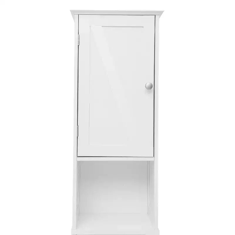 Merrick Lane Slim Linen Tower Organizer with Storage Drawer, Upper and Lower Cabinets with Magnetic Closure Doors and Open Shelf