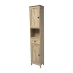 Merrick Lane Slim Linen Tower Organizer with Storage Drawer, Upper and Lower Cabinets with Magnetic Closure Doors and Open Shelf
