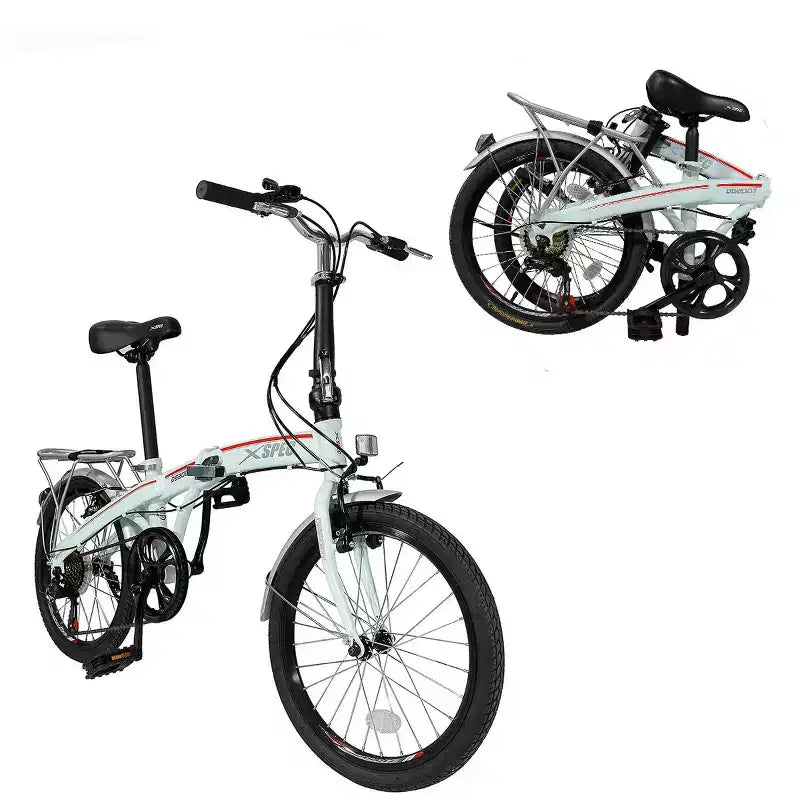 Bicicletta pieghevole compatta da città Xspec 20 a 7 velocità, bianca (NON Elettrica)