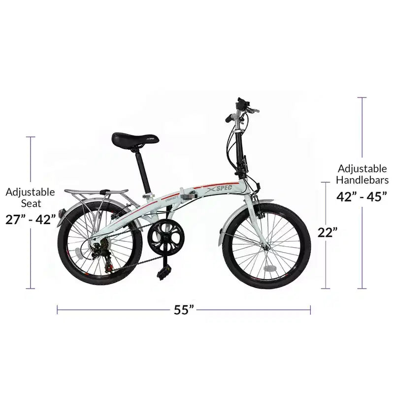 Bicicletta pieghevole compatta da città Xspec 20 a 7 velocità, bianca (NON Elettrica)