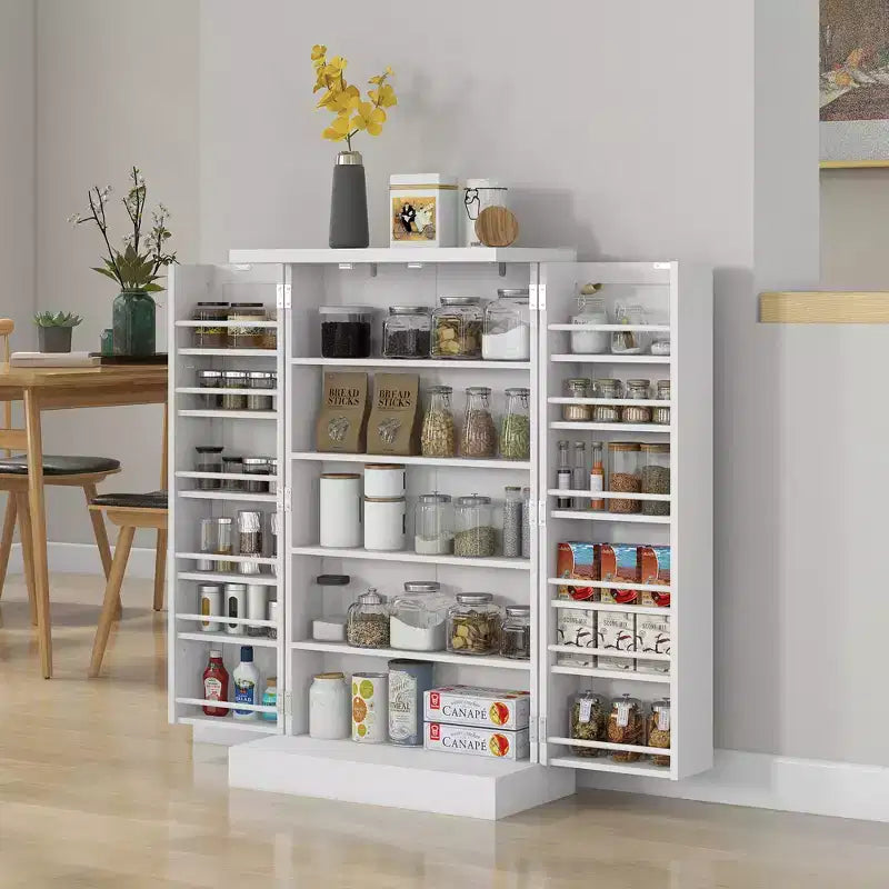 HOMCOM Dispensa da Cucina Autoportante a 2 Ante, Mobile Dispensa con 5 Ripiani Interni, 12 Scomparti per Spezie e Ripiani Regolabili