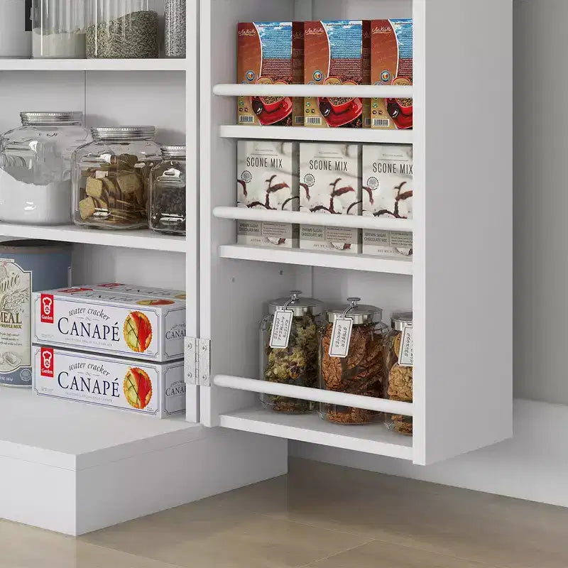 HOMCOM Dispensa da Cucina Autoportante a 2 Ante, Mobile Dispensa con 5 Ripiani Interni, 12 Scomparti per Spezie e Ripiani Regolabili