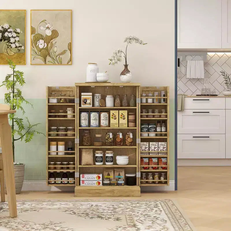 HOMCOM Dispensa da Cucina Autoportante a 2 Ante, Mobile Dispensa con 5 Ripiani Interni, 12 Scomparti per Spezie e Ripiani Regolabili