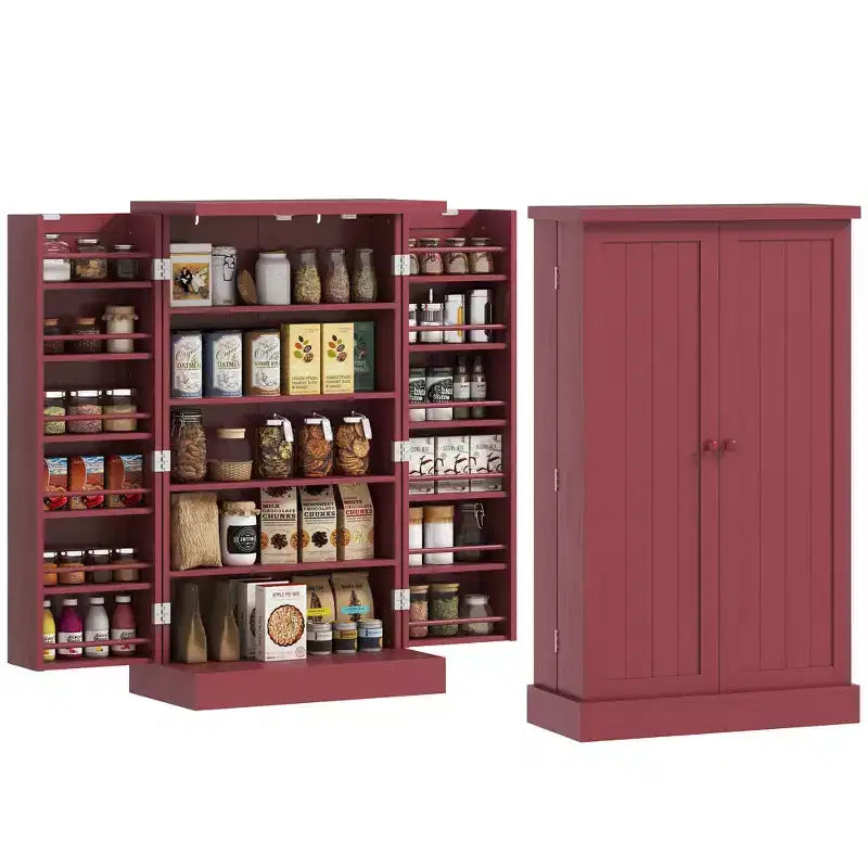 HOMCOM 41 Kitchen Pantry Storage Cabinet, Freestanding Kitchen Cabinet with Double Doors, 5-Tier Shelf, 12 Spice Racks and Adjustable Shelves