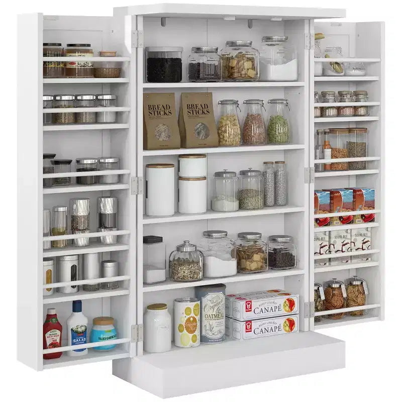 HOMCOM 41 Kitchen Pantry Storage Cabinet, Freestanding Kitchen Cabinet with Double Doors, 5-Tier Shelf, 12 Spice Racks and Adjustable Shelves