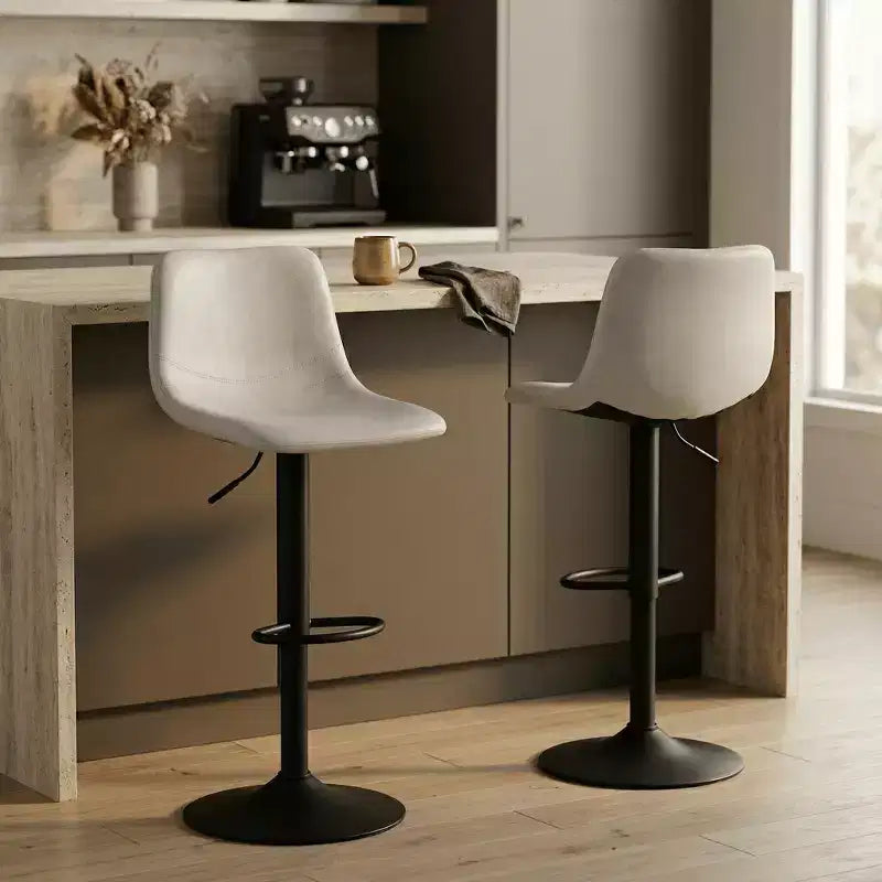 LeisureMod Tilbury Modern Adjustable Height Bar Stool with Vegan Leather Upholstery and Footrest, Ideal for Kitchen Island, Counter, or Home Bar