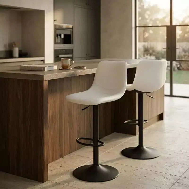 LeisureMod Tilbury Modern Adjustable Height Bar Stool with Vegan Leather Upholstery and Footrest, Ideal for Kitchen Island, Counter, or Home Bar