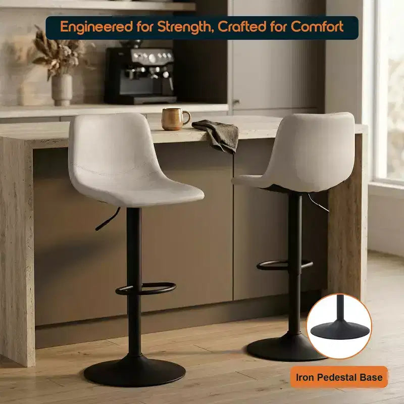 LeisureMod Tilbury Modern Adjustable Height Bar Stool with Vegan Leather Upholstery and Footrest, Ideal for Kitchen Island, Counter, or Home Bar