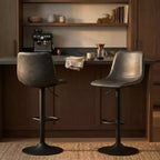 LeisureMod Tilbury Modern Adjustable Height Bar Stool with Vegan Leather Upholstery and Footrest, Ideal for Kitchen Island, Counter, or Home Bar
