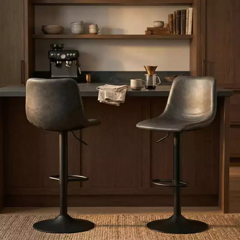 LeisureMod Tilbury Modern Adjustable Height Bar Stool with Vegan Leather Upholstery and Footrest, Ideal for Kitchen Island, Counter, or Home Bar