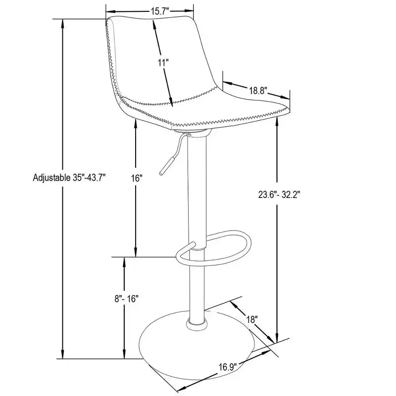 LeisureMod Tilbury Modern Adjustable Height Bar Stool with Vegan Leather Upholstery and Footrest, Ideal for Kitchen Island, Counter, or Home Bar