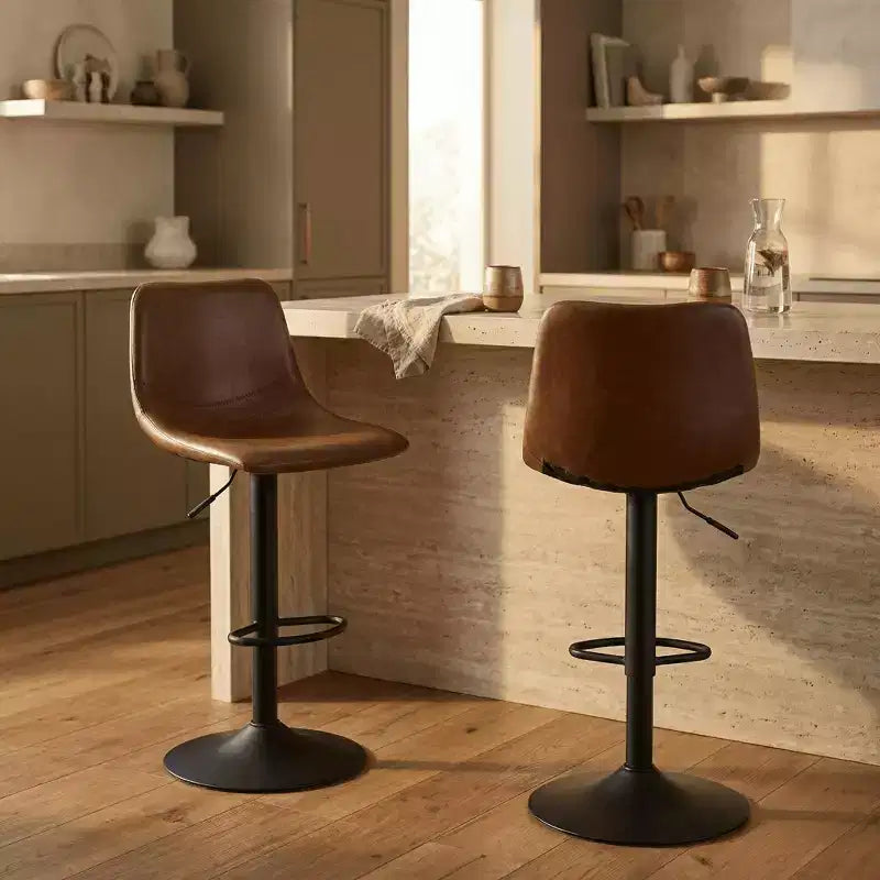 LeisureMod Tilbury Modern Adjustable Height Bar Stool with Vegan Leather Upholstery and Footrest, Ideal for Kitchen Island, Counter, or Home Bar