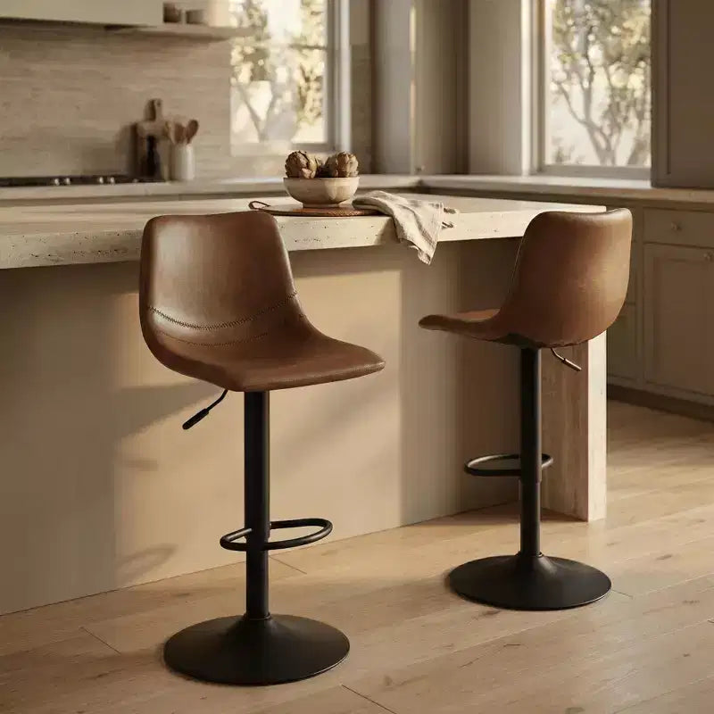 LeisureMod Tilbury Modern Adjustable Height Bar Stool with Vegan Leather Upholstery and Footrest, Ideal for Kitchen Island, Counter, or Home Bar