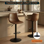 LeisureMod Tilbury Modern Adjustable Height Bar Stool with Vegan Leather Upholstery and Footrest, Ideal for Kitchen Island, Counter, or Home Bar