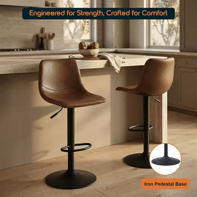 LeisureMod Tilbury Modern Adjustable Height Bar Stool with Vegan Leather Upholstery and Footrest, Ideal for Kitchen Island, Counter, or Home Bar