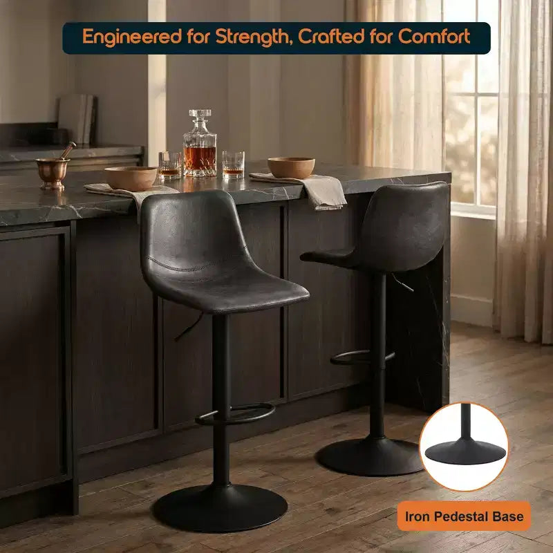LeisureMod Tilbury Modern Adjustable Height Bar Stool with Vegan Leather Upholstery and Footrest, Ideal for Kitchen Island, Counter, or Home Bar