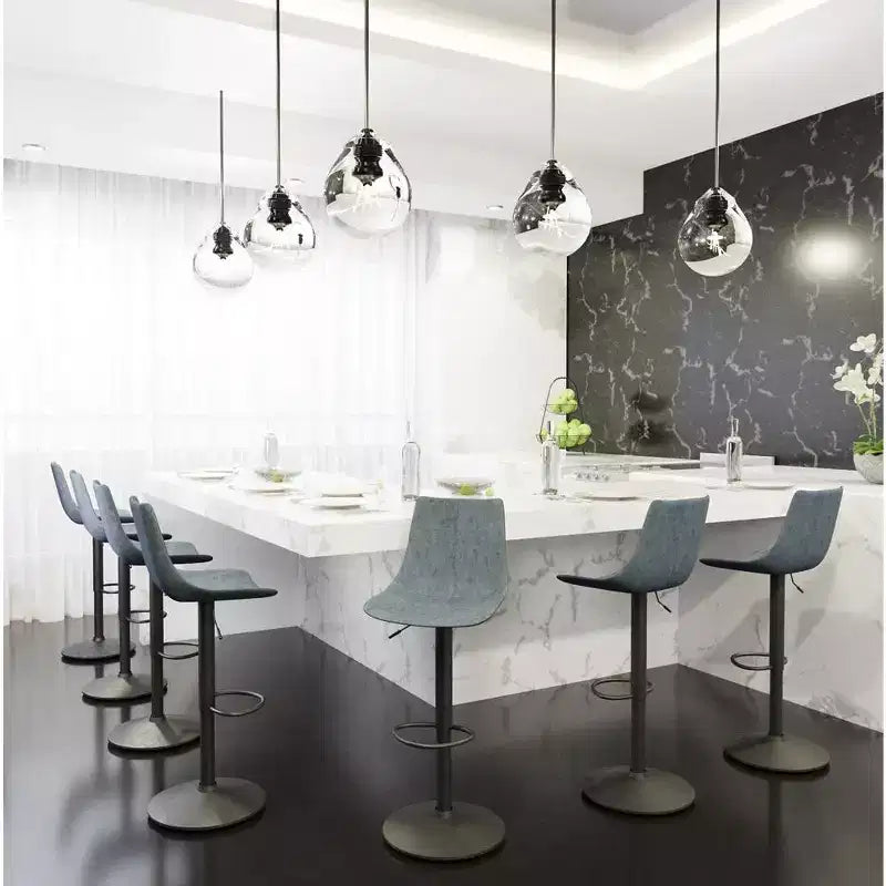 LeisureMod Tilbury Modern Adjustable Height Bar Stool with Vegan Leather Upholstery and Footrest, Ideal for Kitchen Island, Counter, or Home Bar