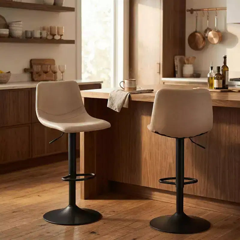 LeisureMod Tilbury Modern Adjustable Height Bar Stool with Vegan Leather Upholstery and Footrest, Ideal for Kitchen Island, Counter, or Home Bar