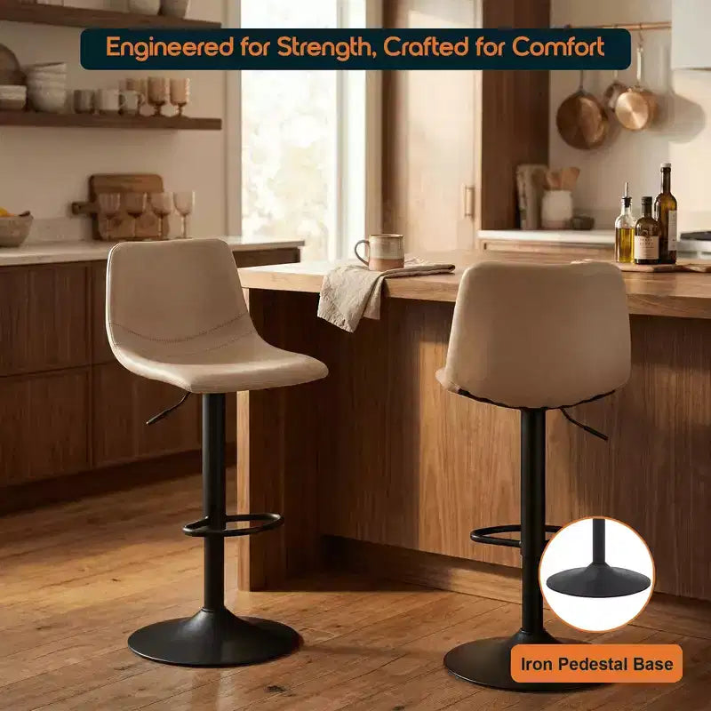 LeisureMod Tilbury Modern Adjustable Height Bar Stool with Vegan Leather Upholstery and Footrest, Ideal for Kitchen Island, Counter, or Home Bar