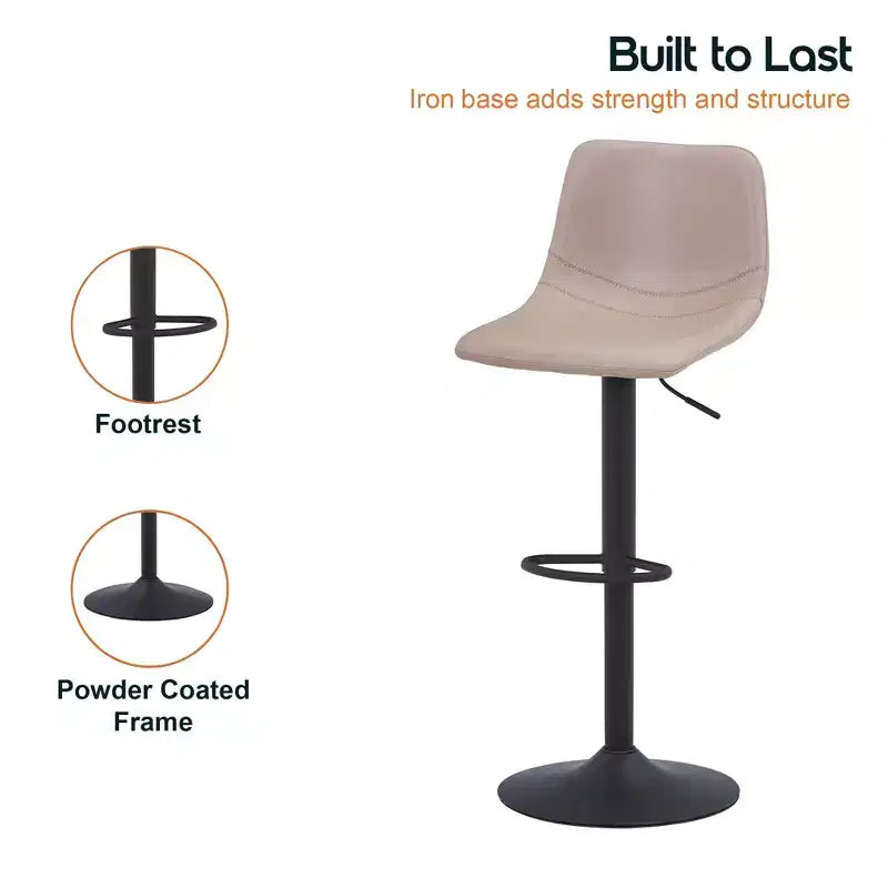 LeisureMod Tilbury Modern Adjustable Height Bar Stool with Vegan Leather Upholstery and Footrest, Ideal for Kitchen Island, Counter, or Home Bar