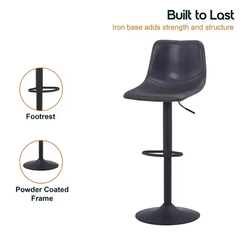 LeisureMod Tilbury Modern Adjustable Height Bar Stool with Vegan Leather Upholstery and Footrest, Ideal for Kitchen Island, Counter, or Home Bar