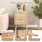 Costway 1/2 PCS Rattan Nightstand Boho Accent Bedside Table with 2 Storage Drawers Natural