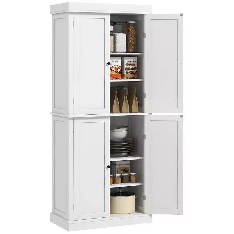HOMCOM 72 Traditional Freestanding Kitchen Pantry Cupboard with 2 Cabinet, and Adjustable Shelves