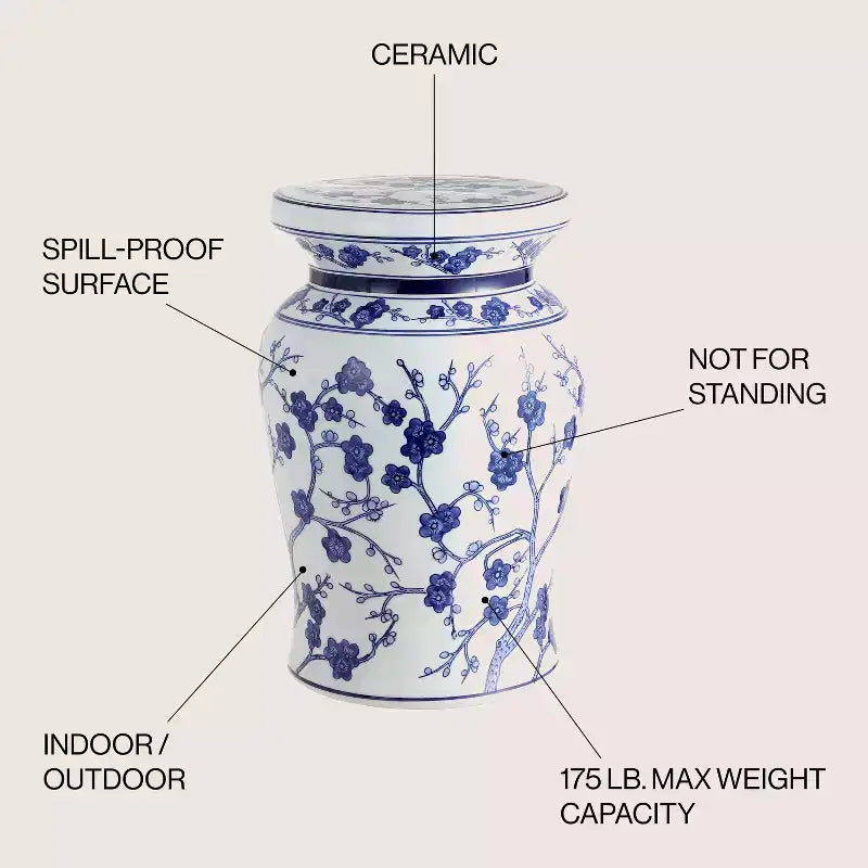 JONATHAN Y Cherry Blossom 17.7 Ceramic Garden Stool/Accent Table