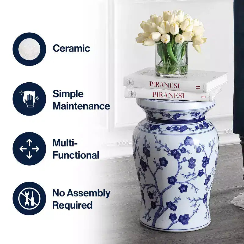 JONATHAN Y Cherry Blossom 17.7 Ceramic Garden Stool/Accent Table