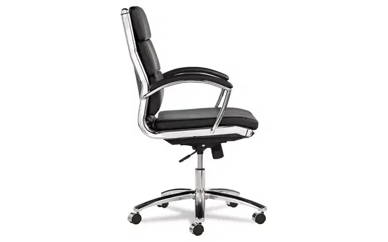 Alera Alera Neratoli Mid-Back Slim Profile Chair, Faux Leather, Supports Up to 275 lb, Black Seat/Back, Chrome Base