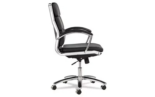 Alera Alera Neratoli Mid-Back Slim Profile Chair, Faux Leather, Supports Up to 275 lb, Black Seat/Back, Chrome Base